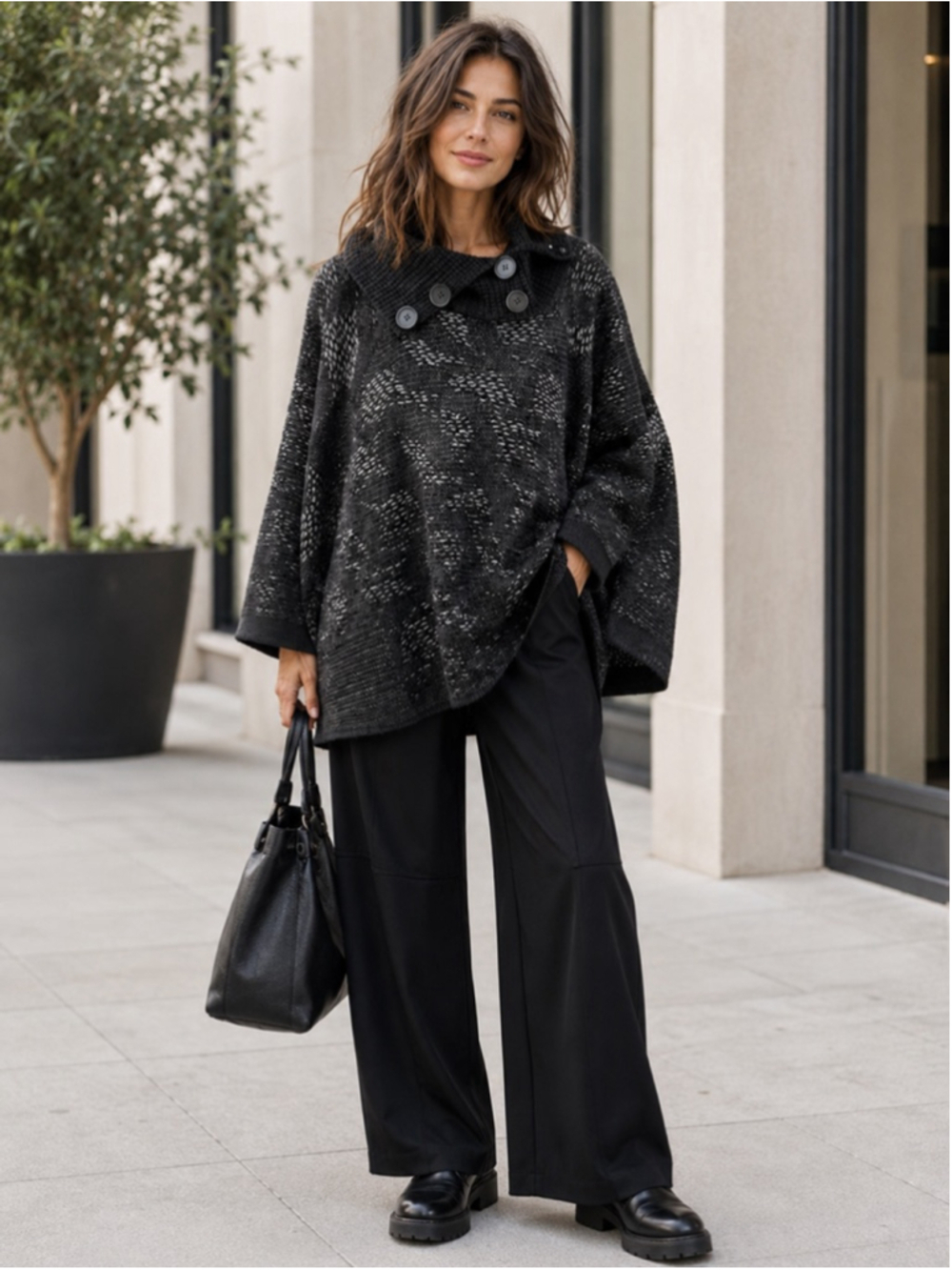 Sarah Pacini Sweater L Alpaca Poncho Lagenlook Boho Avant-Garde Italy Black